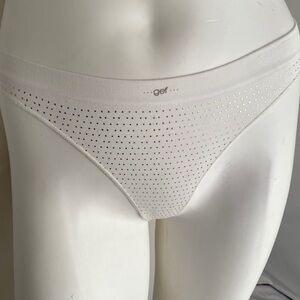 GEF white and gold dot print stretch thong panty
